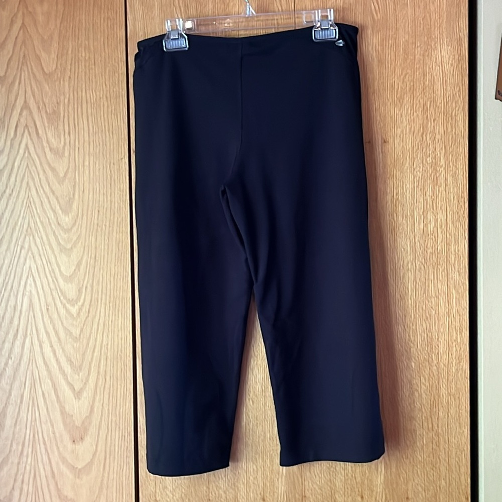 Adidas black LARGE wide leg cropped clima cool pull on pants tonal 3 stripes - Picture 3 of 9